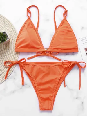 Wholesale Orange V-Neck Sleeveless Lace-Up Bikinis