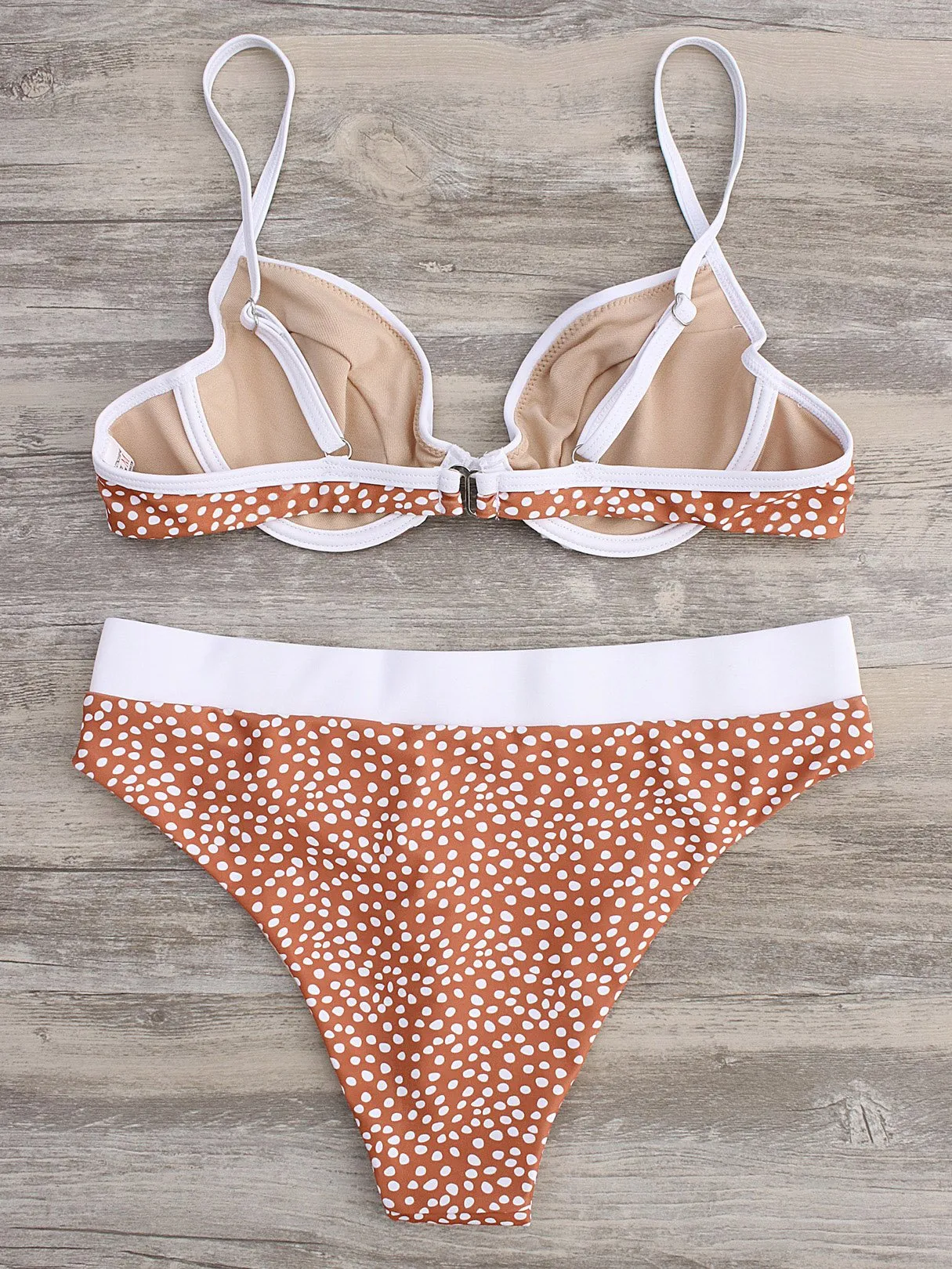 Wholesale Orange V-Neck Sleeveless Polka Dot Backless Bikinis