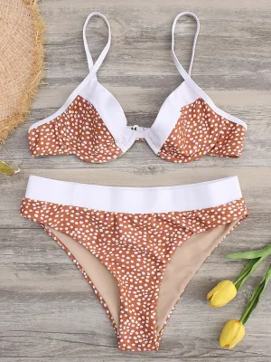 Wholesale Orange V-Neck Sleeveless Polka Dot Backless Bikinis