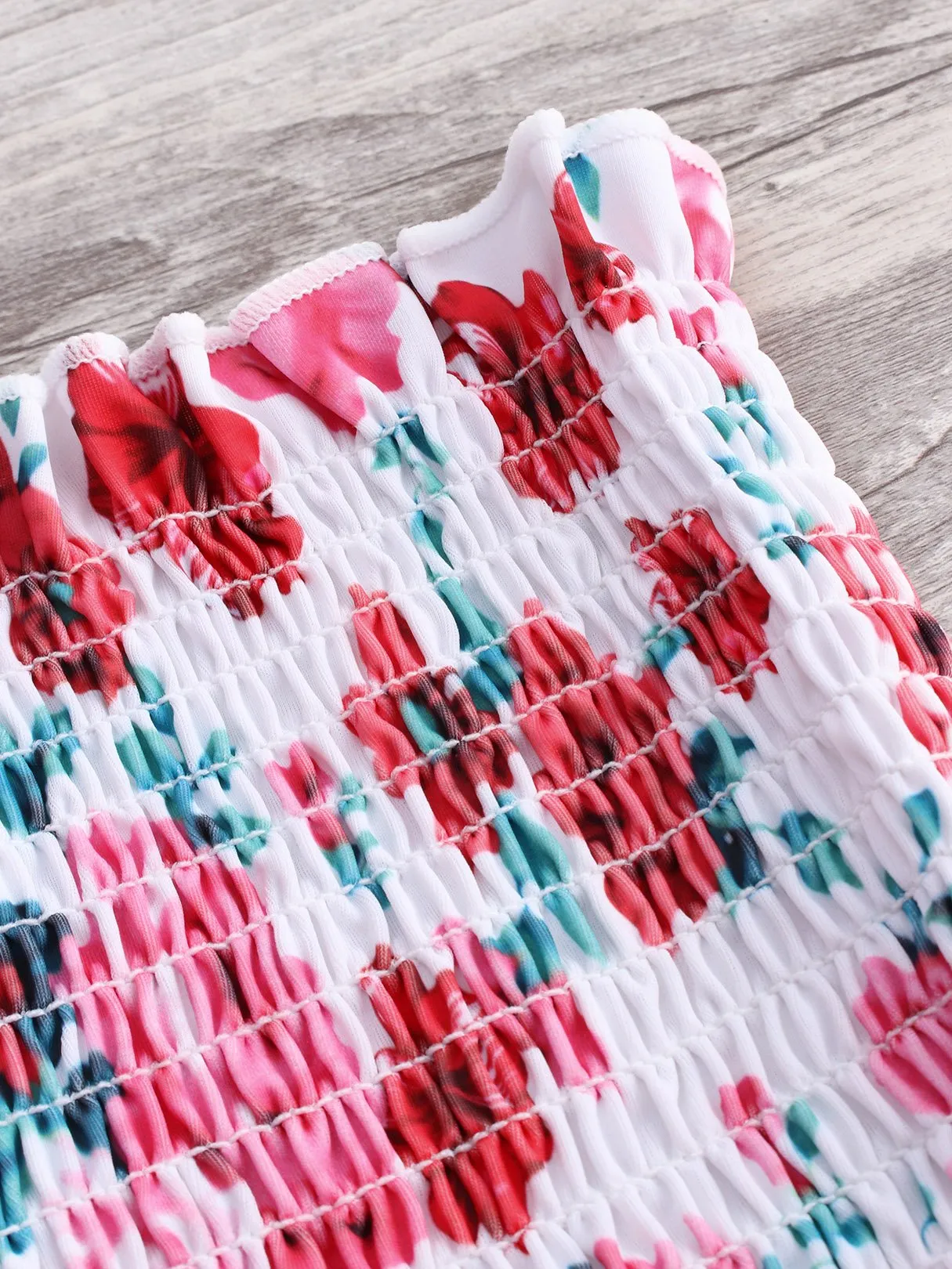 Wholesale Pink Random Floral Print Elastic Strapless Sleeveless Bikinis