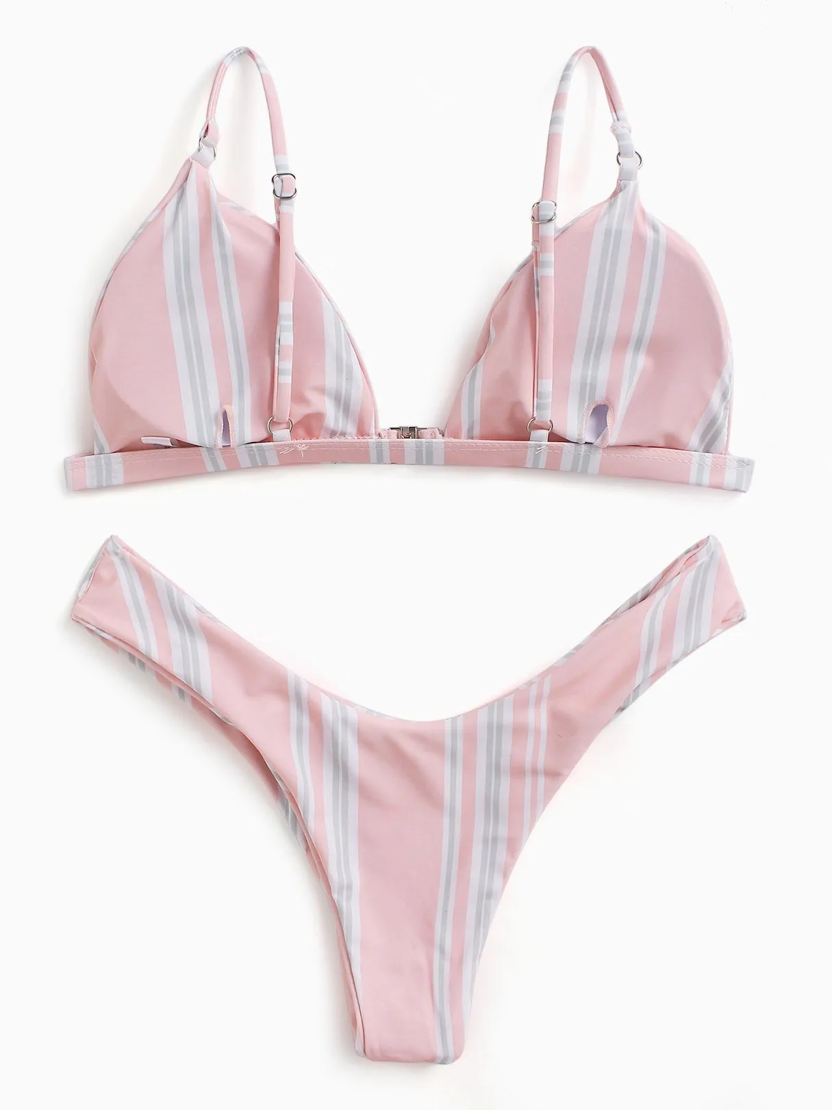Wholesale Pink V-Neck Sleeveless Stripe Spaghetti Strap Bikinis
