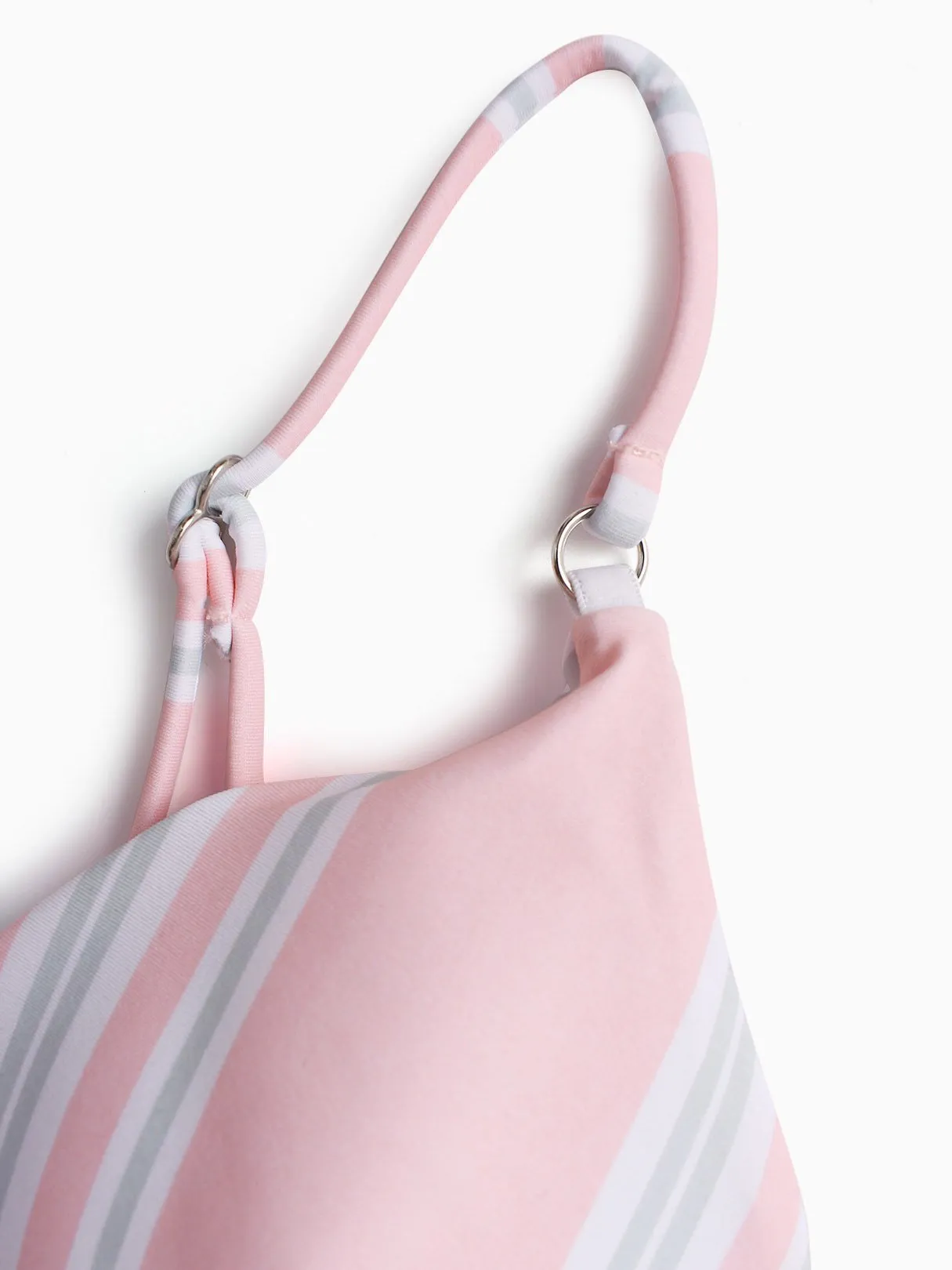 Wholesale Pink V-Neck Sleeveless Stripe Spaghetti Strap Bikinis