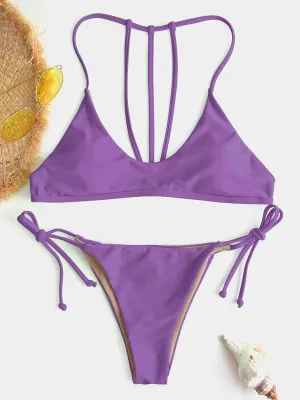 Wholesale Purple Scoop Neck Backless Tie-Up Bikini