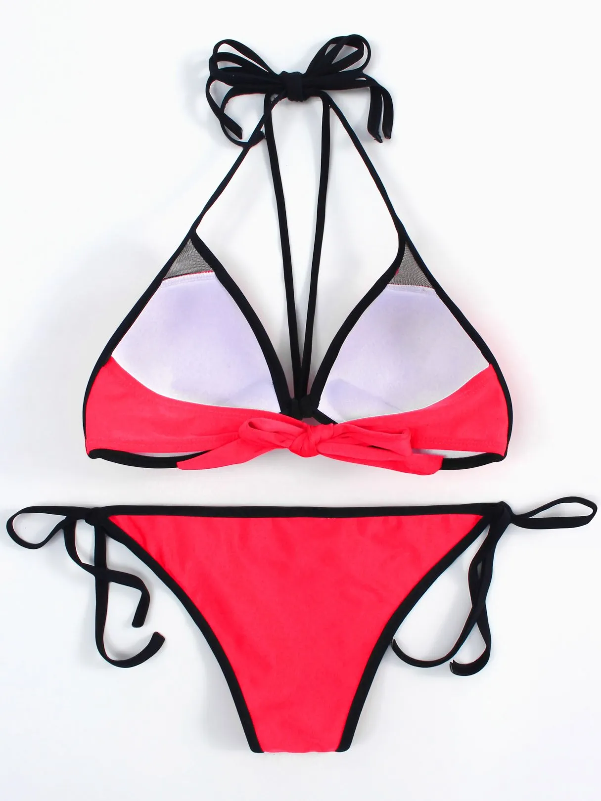 Wholesale Red Halter Sleeveless Lace-Up Two Piece Bikinis