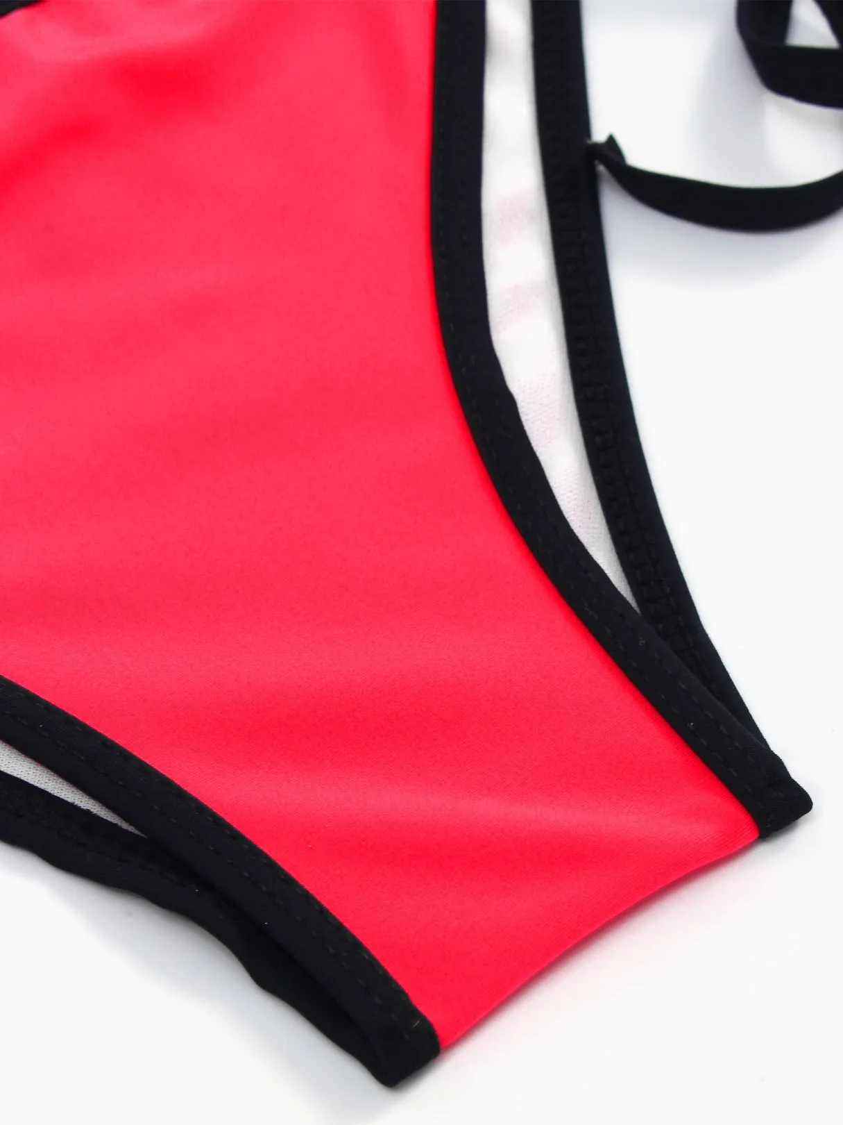Wholesale Red Halter Sleeveless Lace-Up Two Piece Bikinis