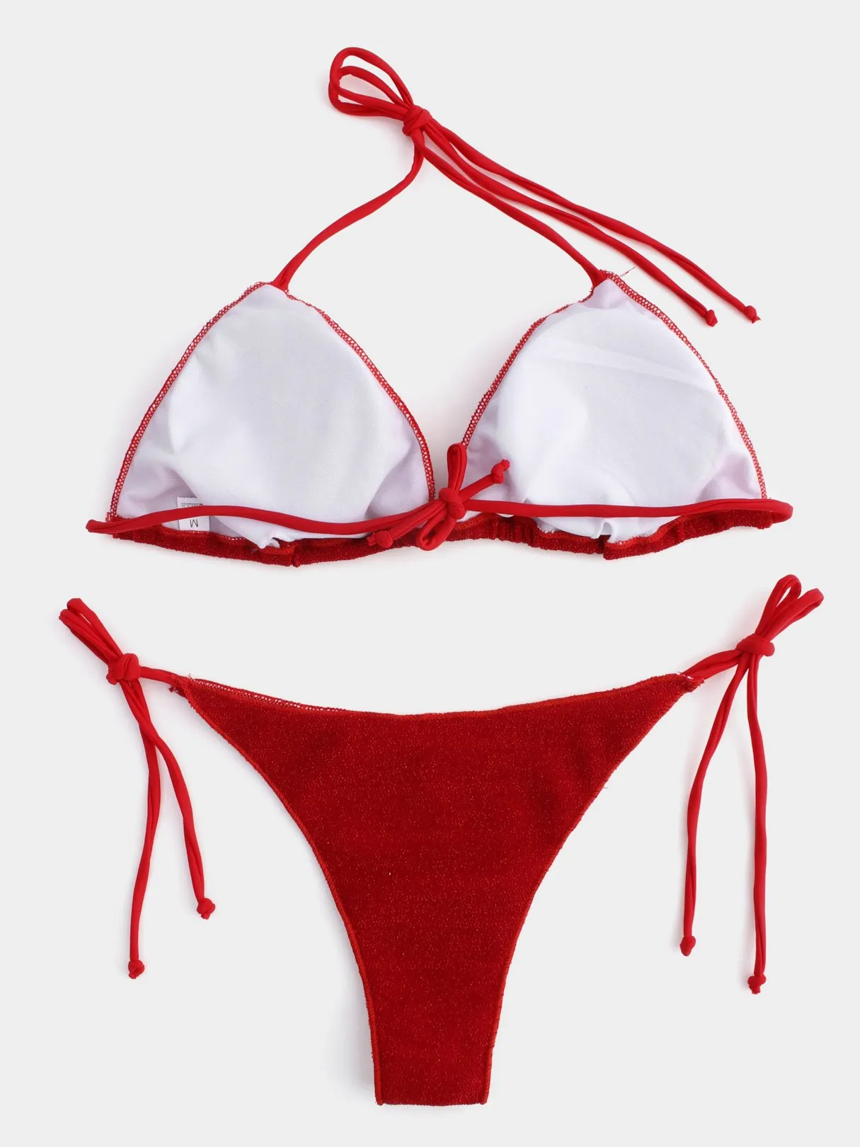 Wholesale Red Halter V-Neck Sleeveless Tie-Up Bikinis