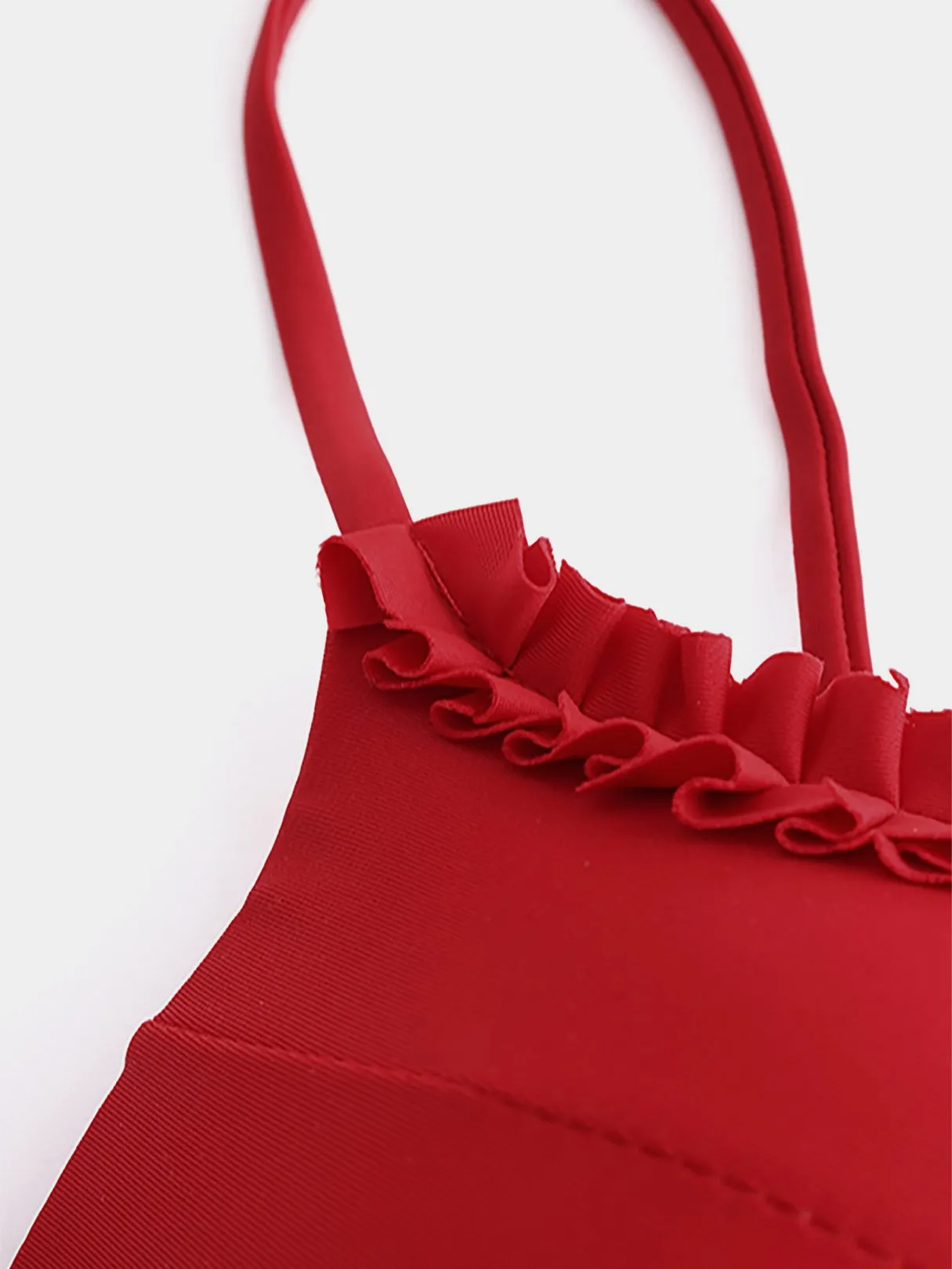 Wholesale Red Sleeveless Plain Ruffle Trim Bikini Sets