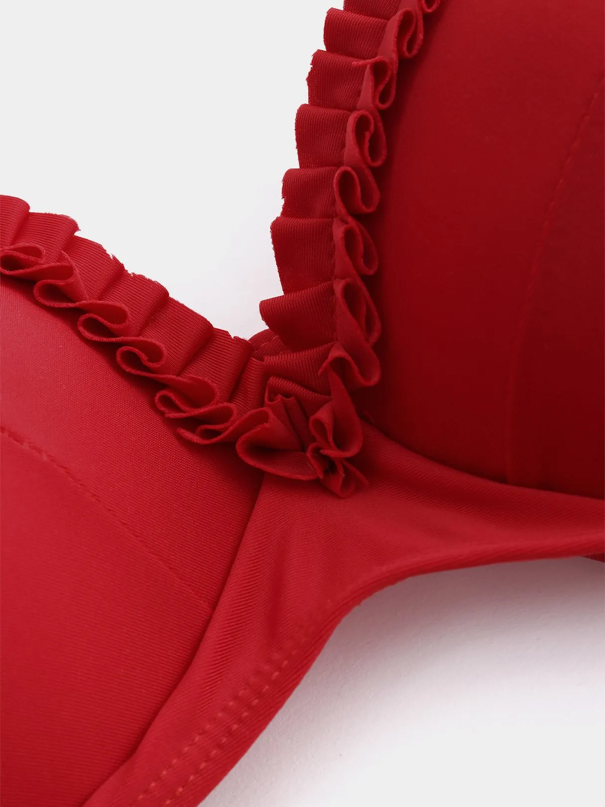 Wholesale Red Sleeveless Plain Ruffle Trim Bikini Sets