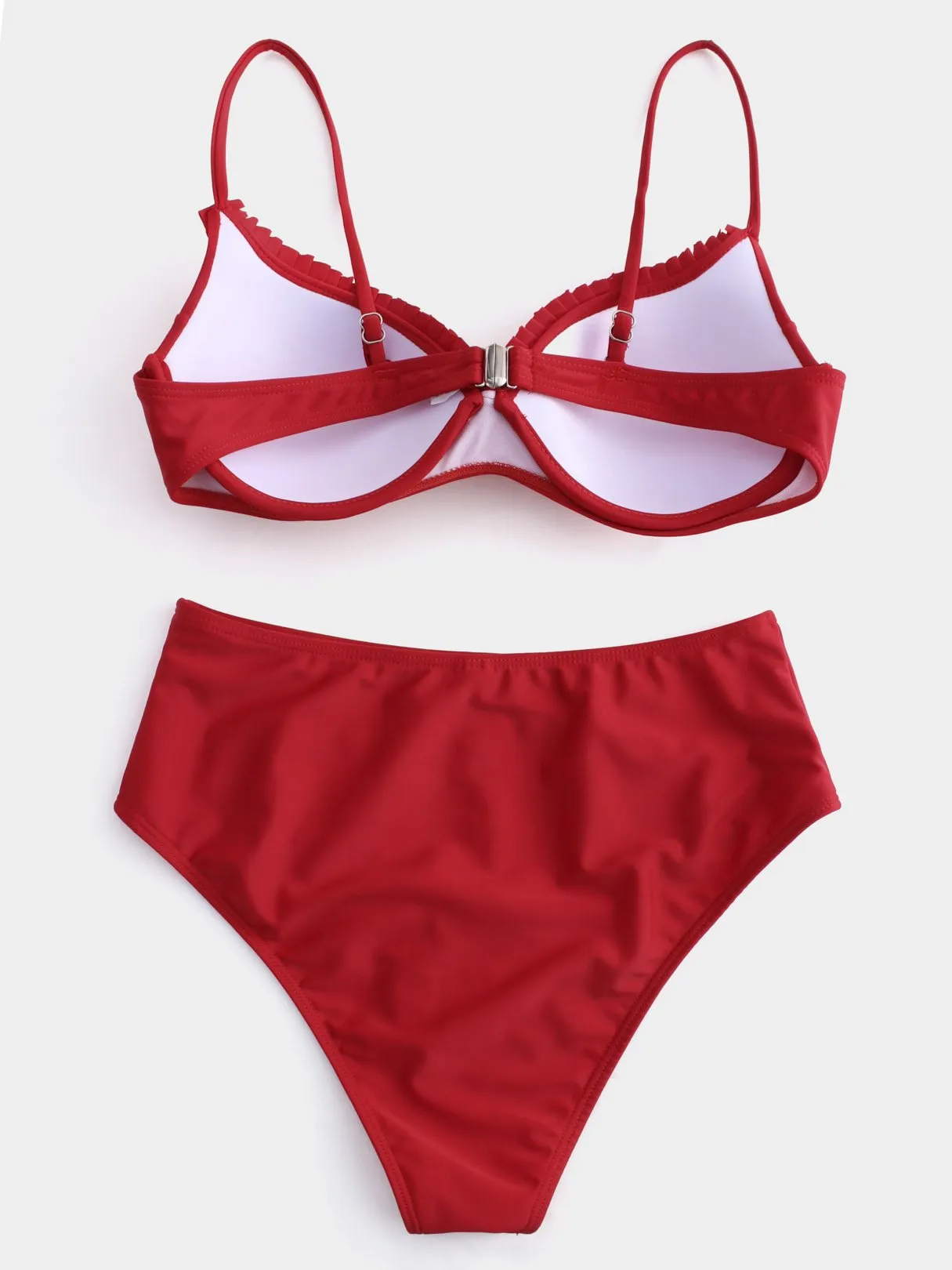Wholesale Red Sleeveless Plain Ruffle Trim Bikini Sets
