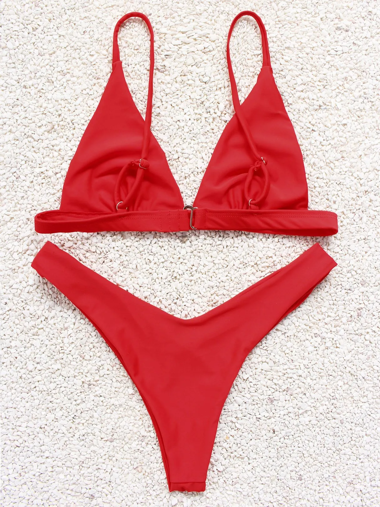 Wholesale Red V-Neck Sleeveless Plain Two Piece Bikini