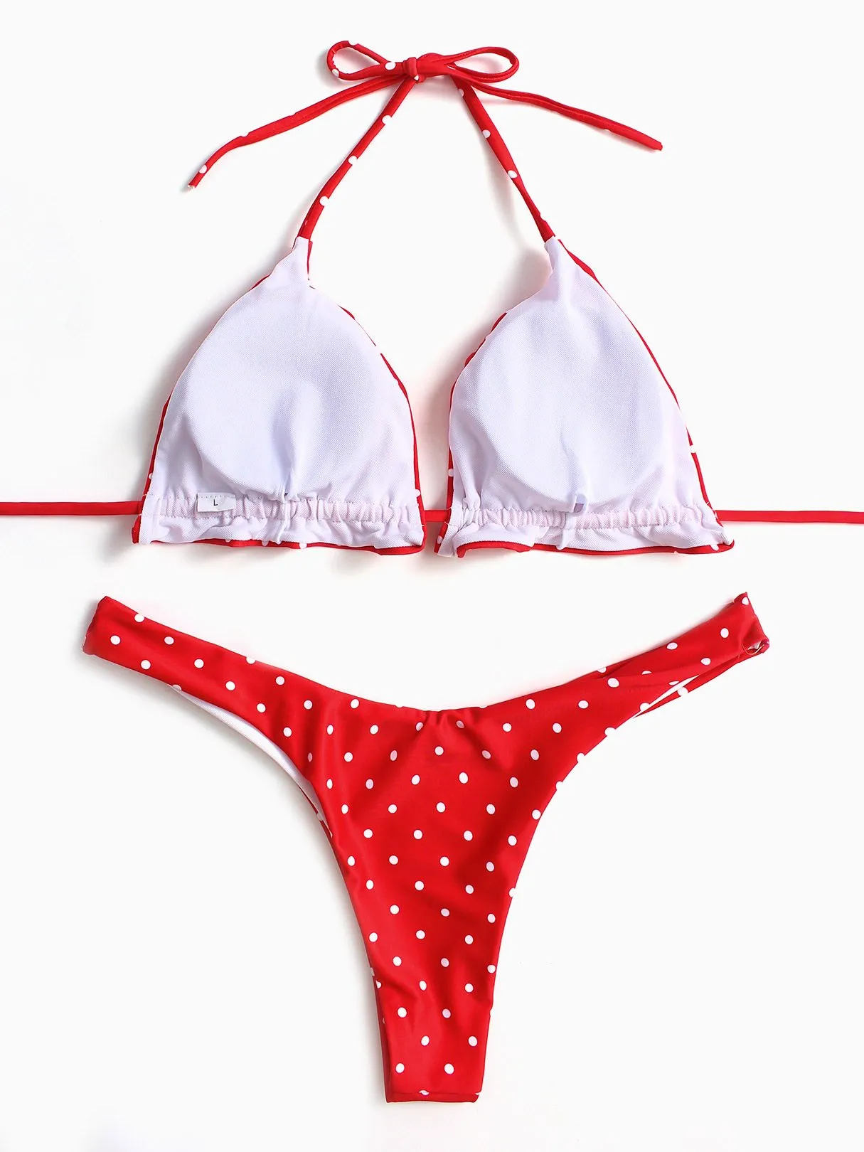 Wholesale Red V-Neck Sleeveless Polka Dot Tie-Up Bikini Set