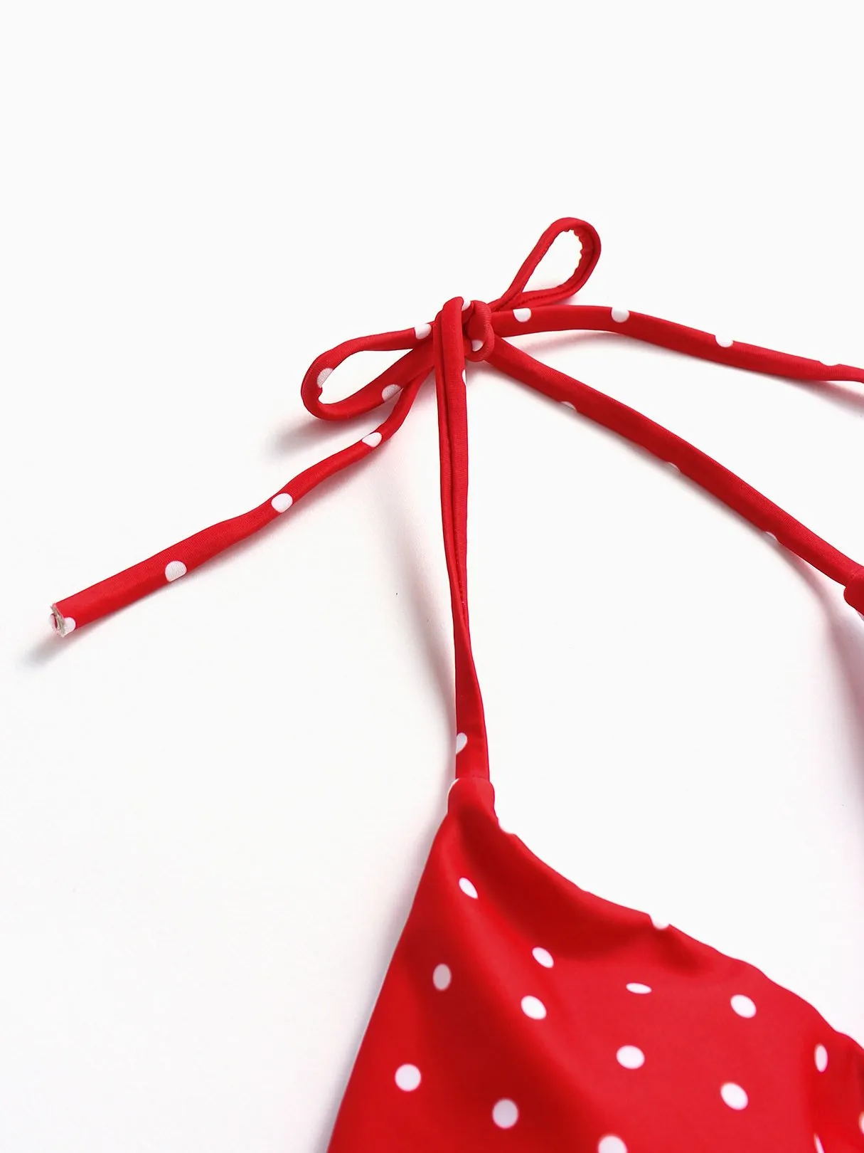 Wholesale Red V-Neck Sleeveless Polka Dot Tie-Up Bikini Set