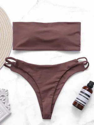 Wholesale Rose Off The Shoulder Sleeveless Plain Lace-Up Bikinis