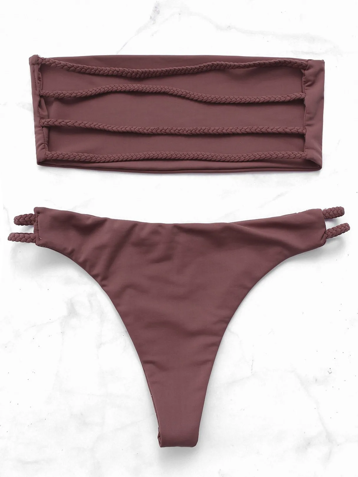Wholesale Rose Off The Shoulder Sleeveless Plain Lace-Up Bikinis