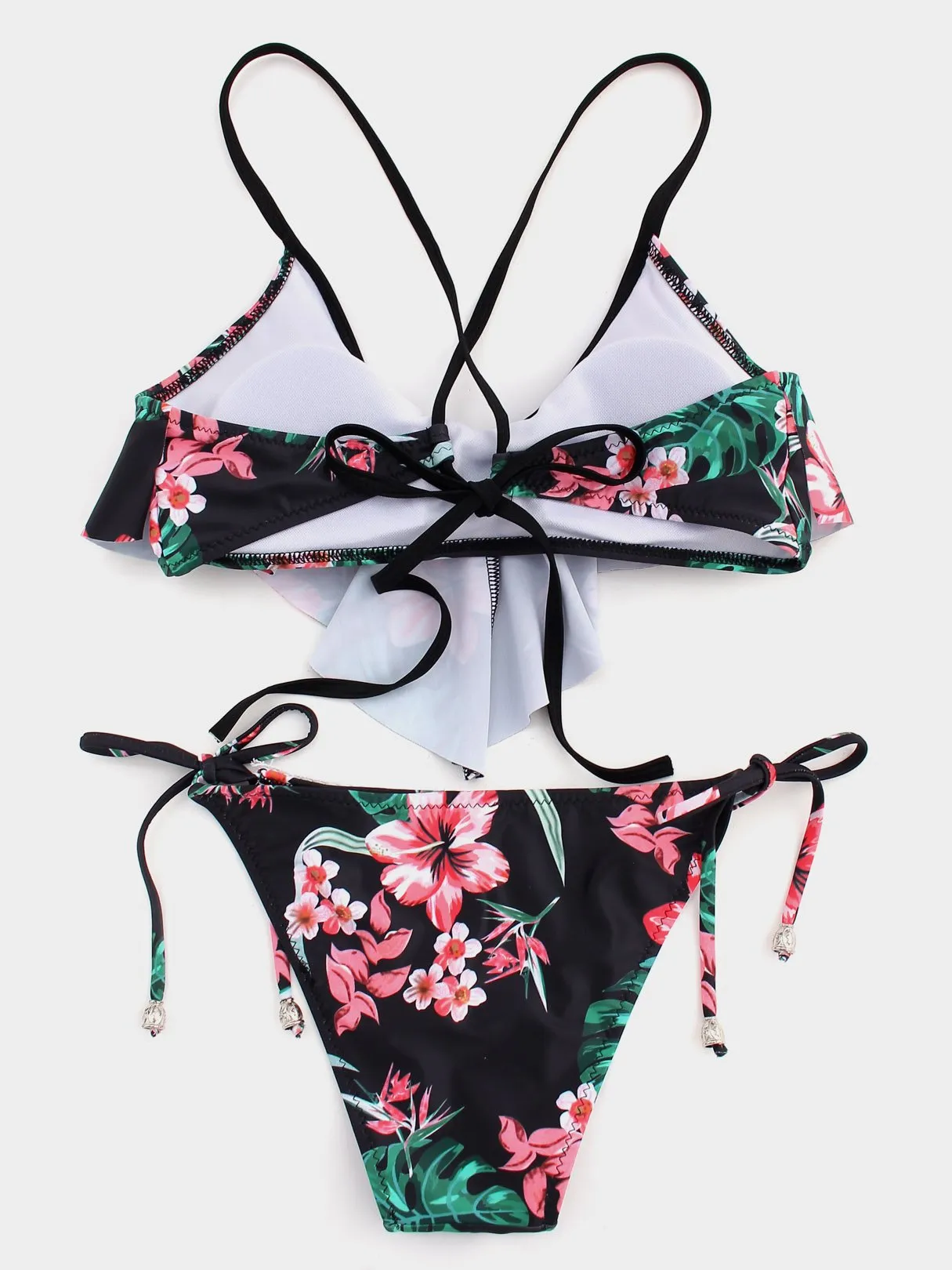 Wholesale Round Neck Floral Print Criss-Cross Tie-Up Bikinis