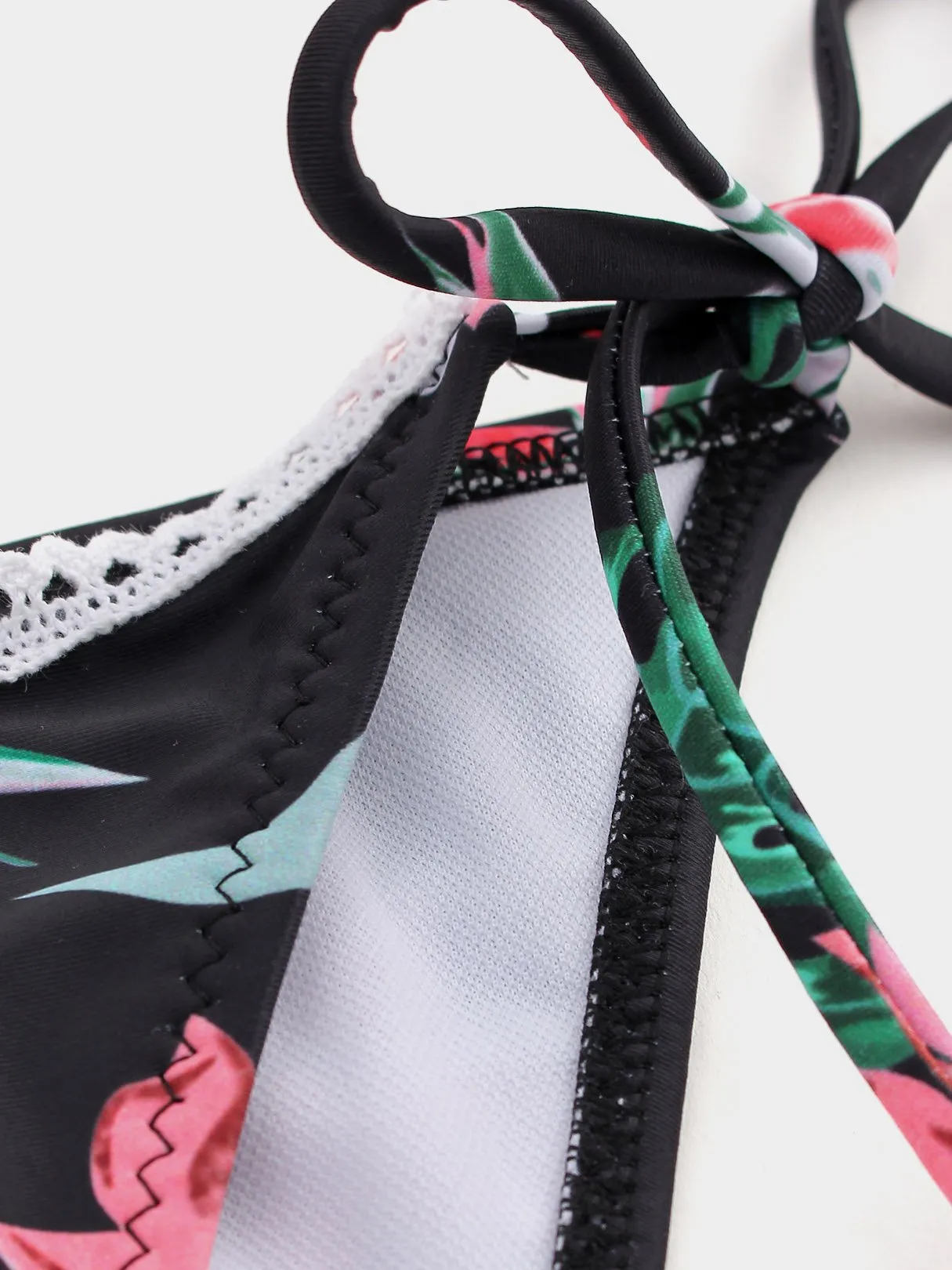Wholesale Round Neck Floral Print Criss-Cross Tie-Up Bikinis