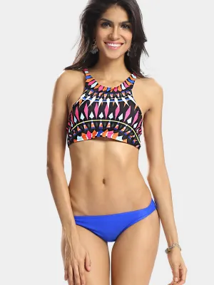 Wholesale Round Neck Sleeveless Geometrical 2 Piece Bikinis