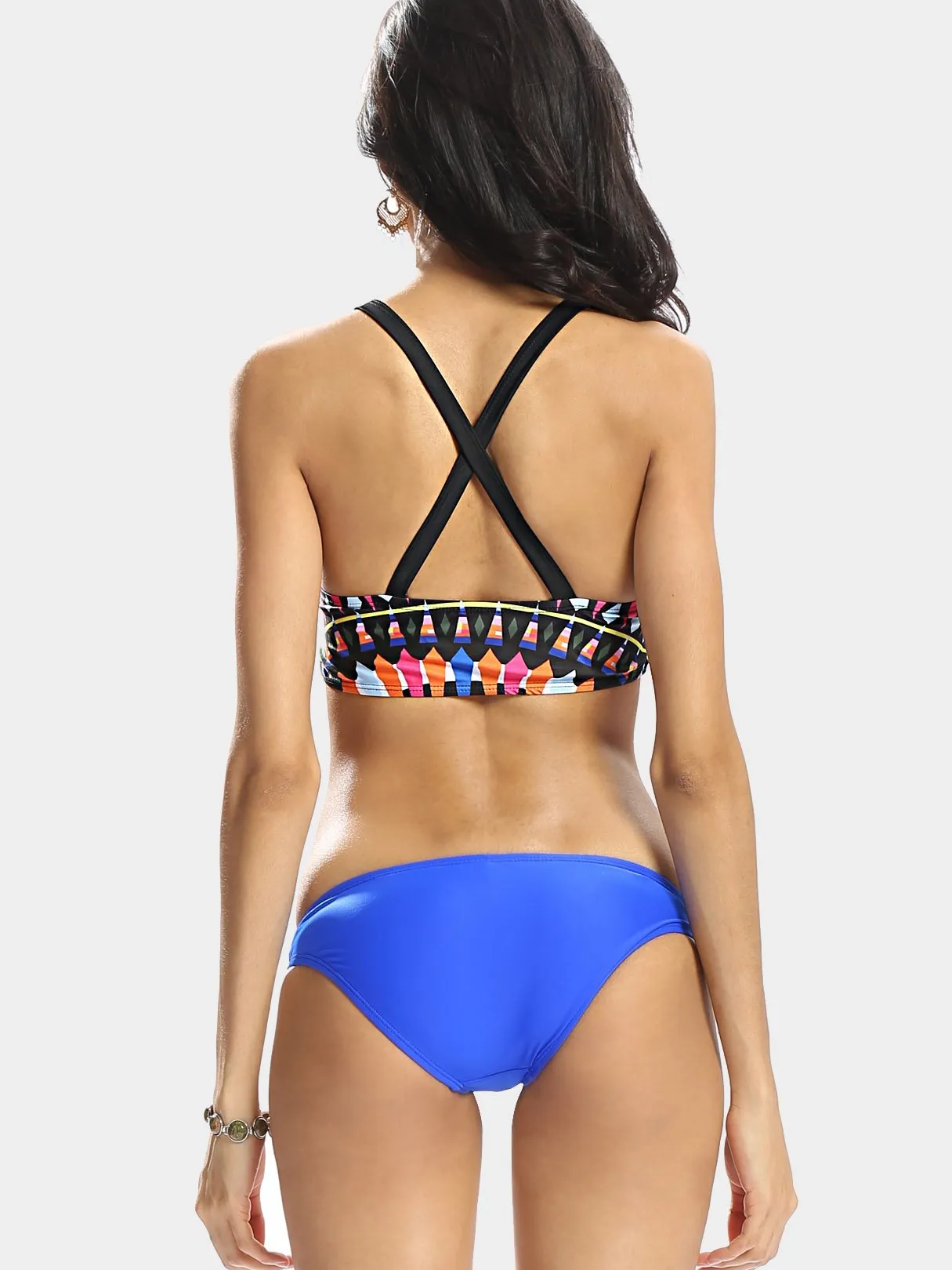 Wholesale Round Neck Sleeveless Geometrical 2 Piece Bikinis