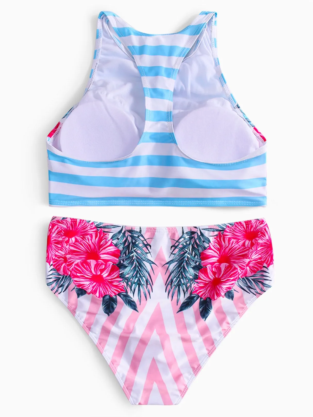 Wholesale Round Neck Star Floral Print Sleeveless High Waist 2 Piece Bikinis