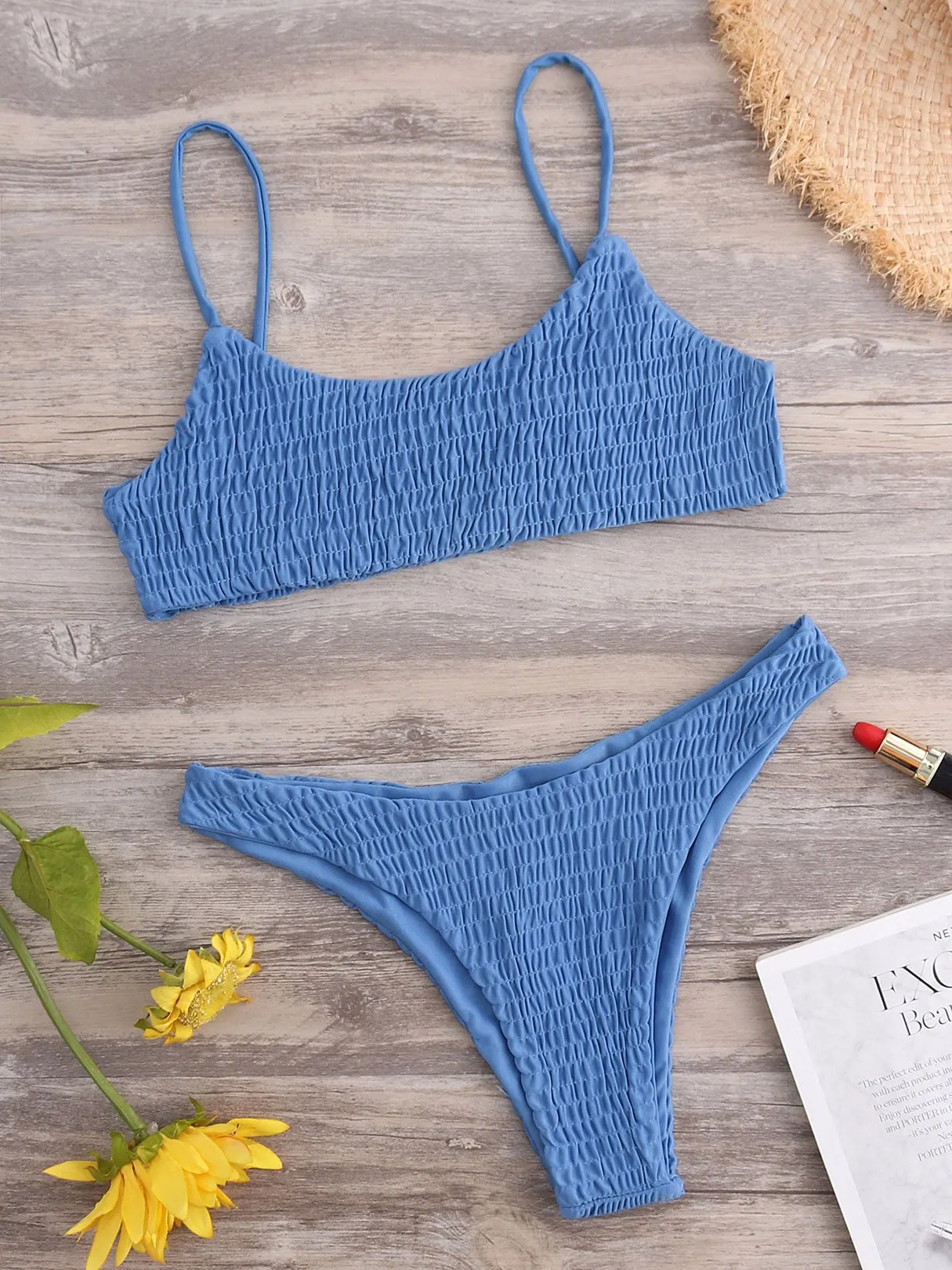 Wholesale Scoop Neck Plain Backless Spaghetti Strap Bikini