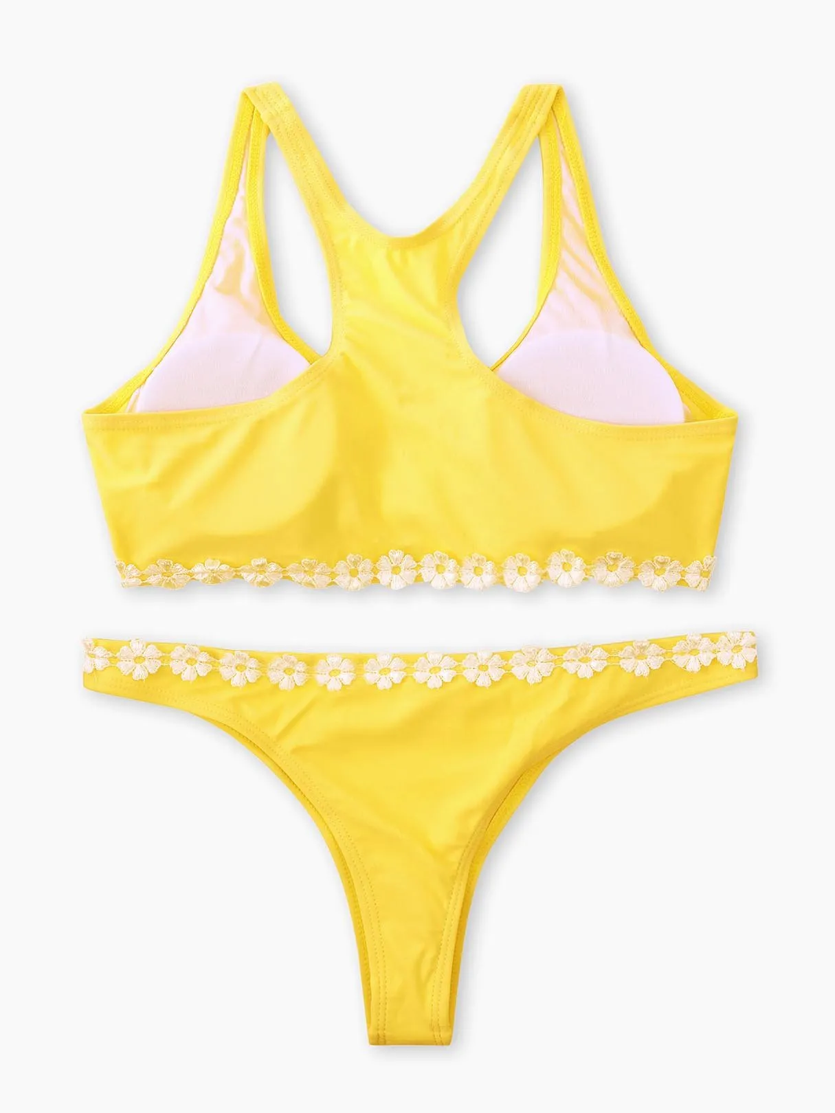 Wholesale Scoop Neck Plain Lace Sleeveless Yellow Bikini Set