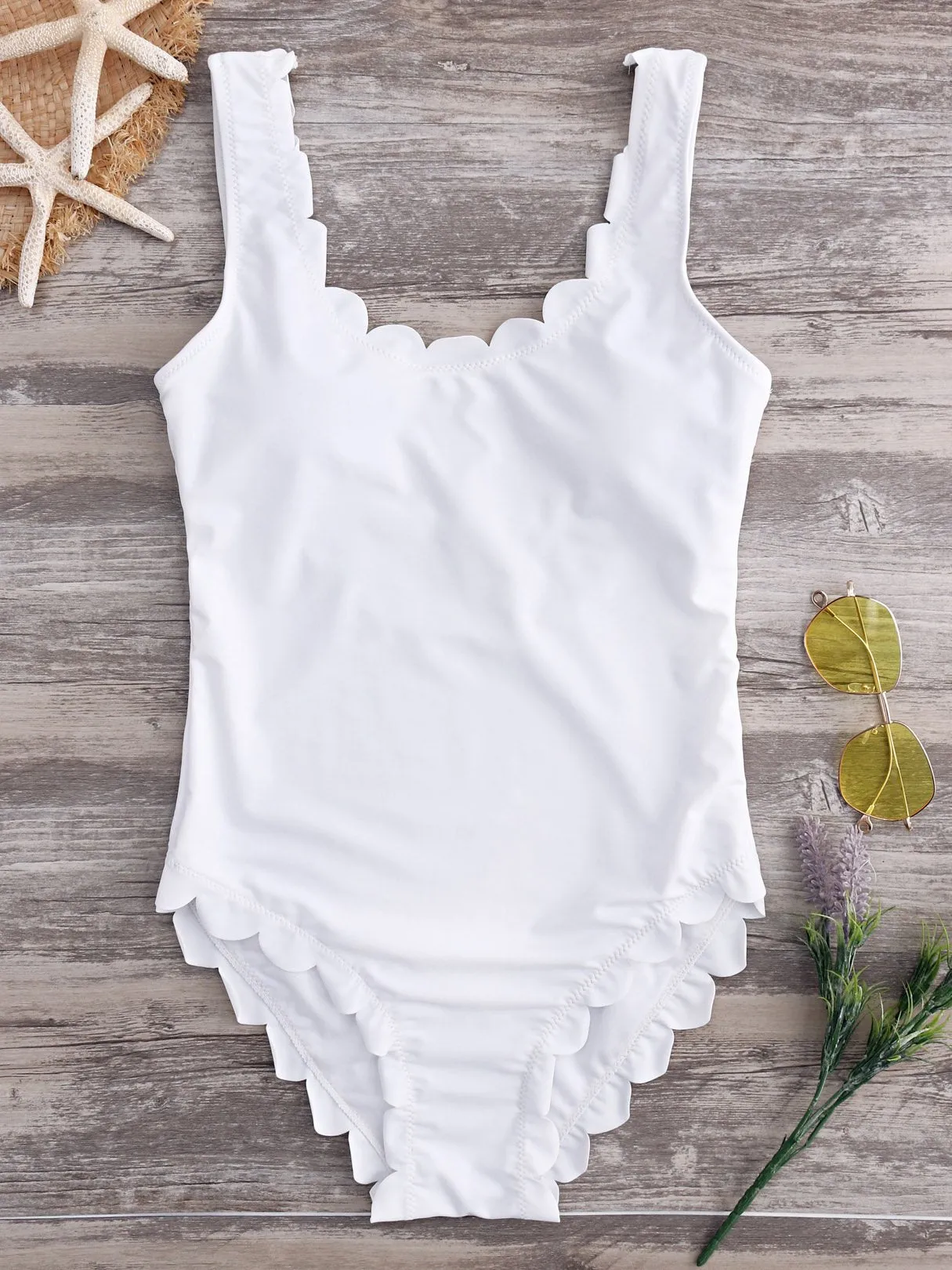 Wholesale Scoop Neck Sleeveless Tie-Up Ruffle Hem Swimsuit