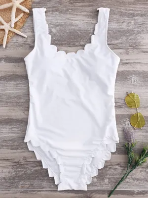 Wholesale Scoop Neck Sleeveless Tie-Up Ruffle Hem Swimsuit