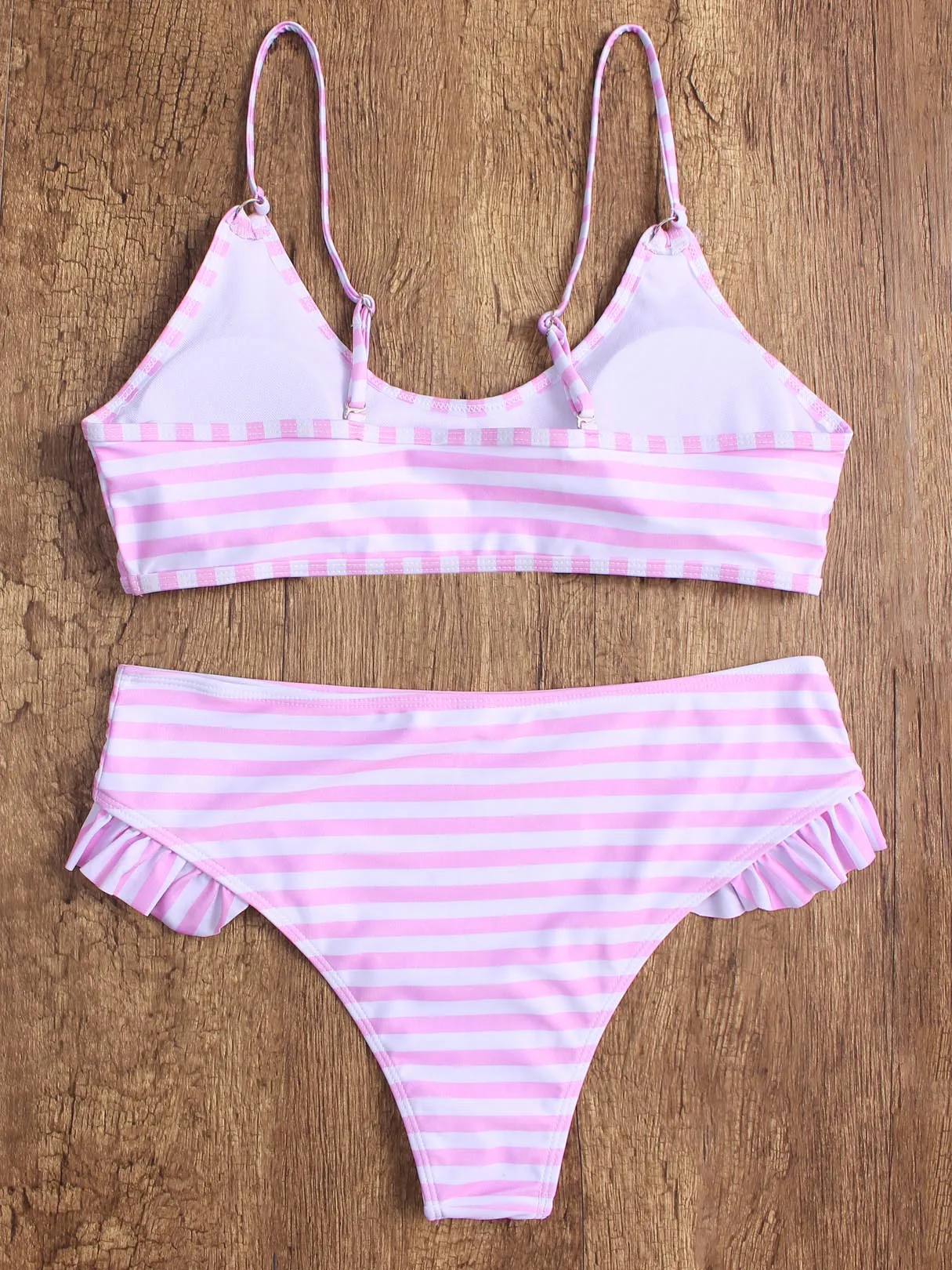 Wholesale Scoop Neck Stripe Sleeveless Pink Bikinis