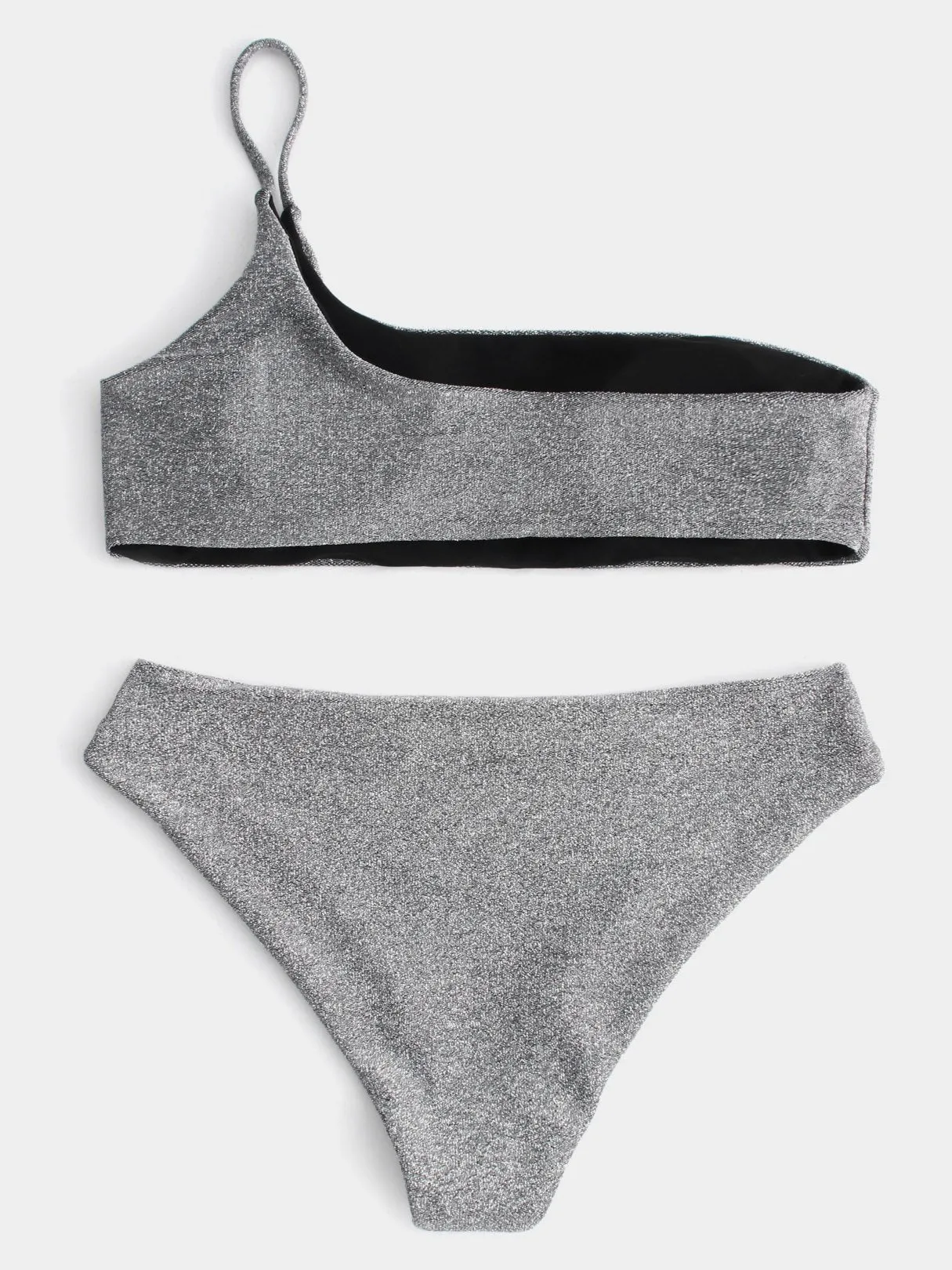 Wholesale Silver Asymmetrical One Shoulder Bikini Swimsuit