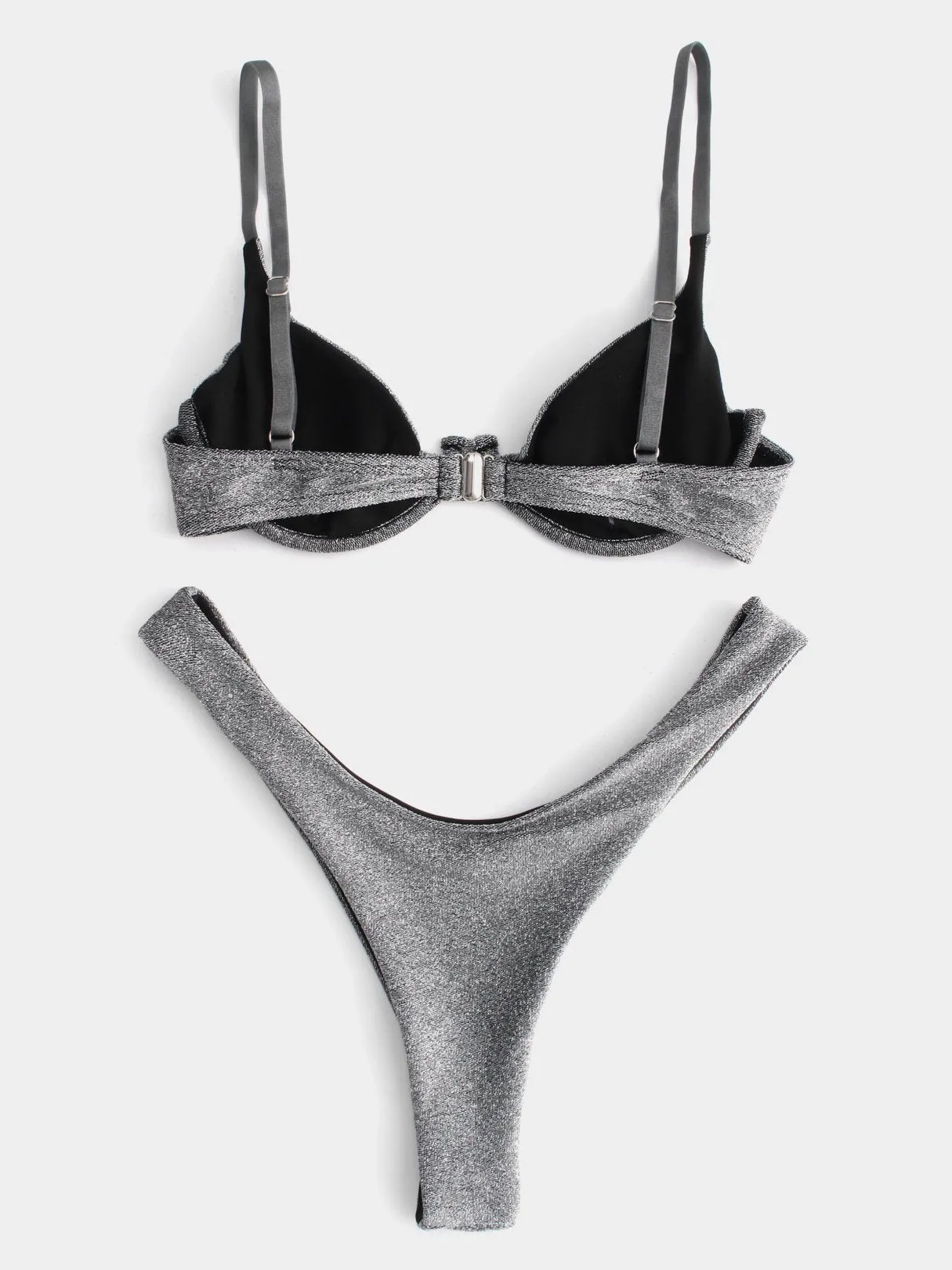 Wholesale Silver V-Neck Sleeveless Sequins Embellished Bikinis