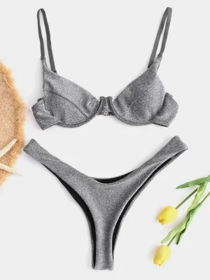 Wholesale Silver V-Neck Sleeveless Sequins Embellished Bikinis