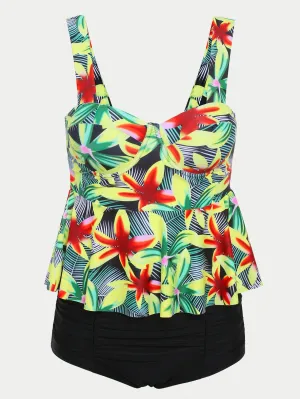 Wholesale Sleeveless Floral Print Cut Out Tankinis
