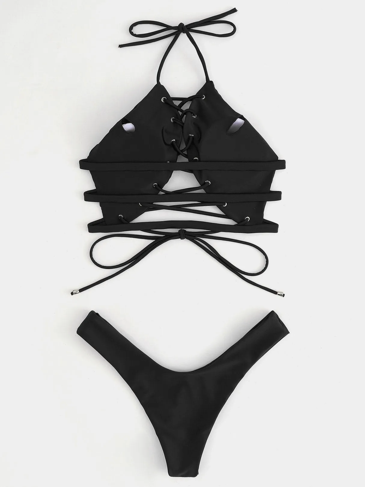 Wholesale Sleeveless High Cut Lace Up Halter Bikini Suits