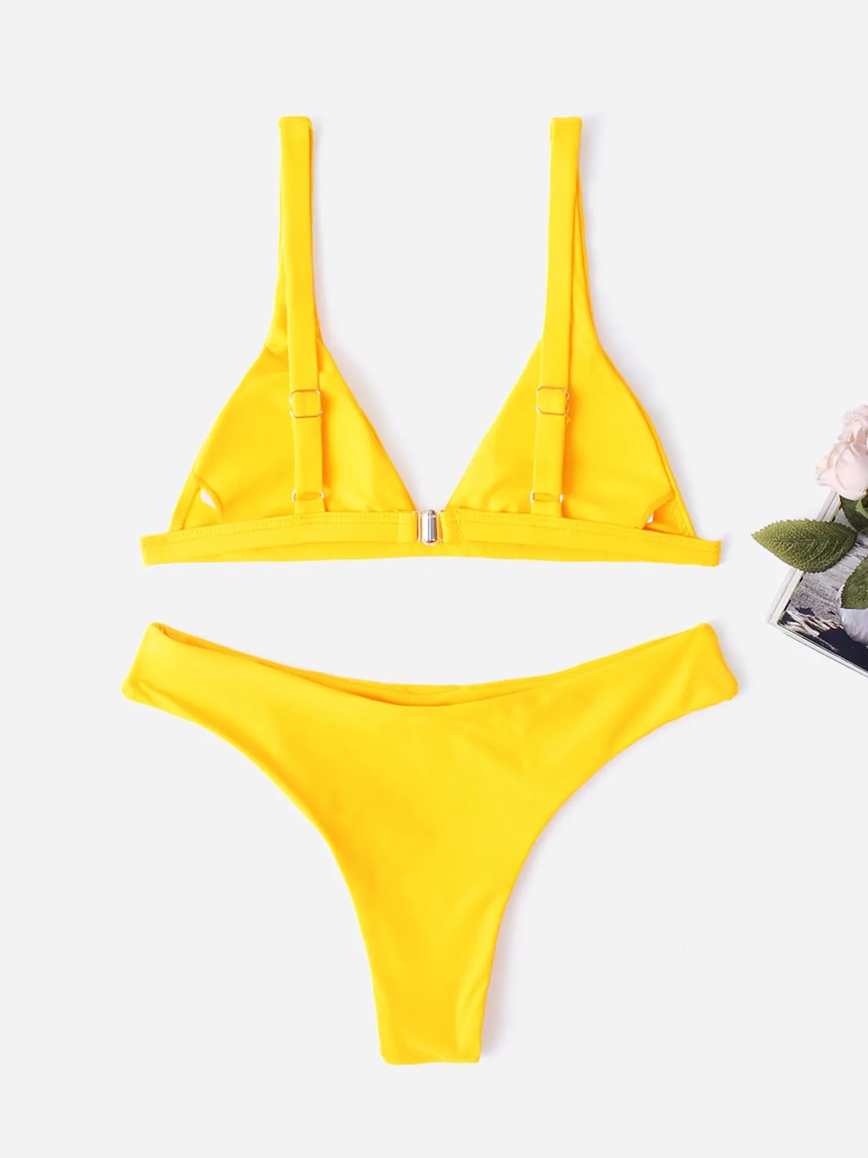 Wholesale Sleeveless Plain Spaghetti Strap Two Piece Bikinis