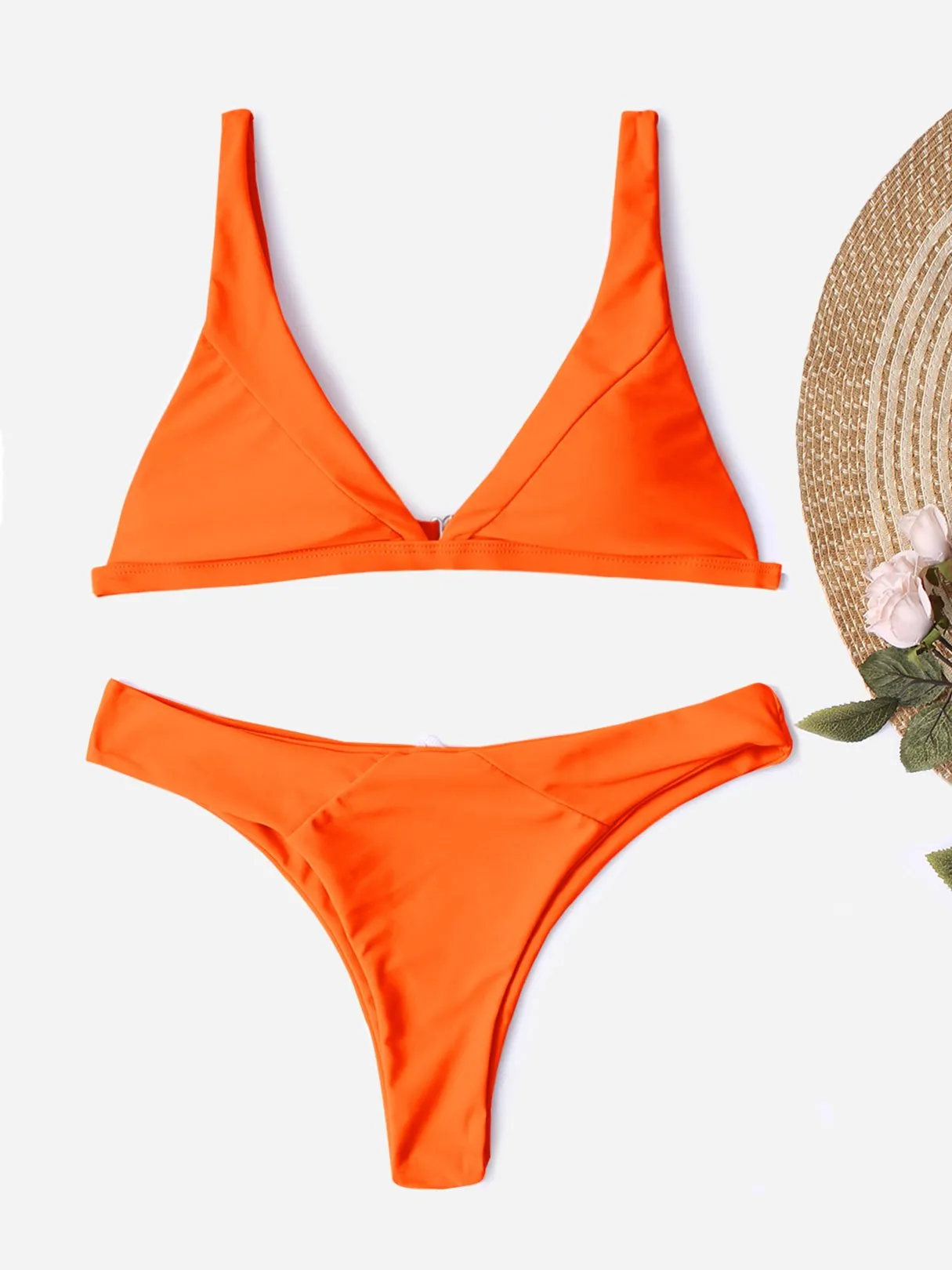 Wholesale Sleeveless Plain Spaghetti Strap Two Piece Bikinis
