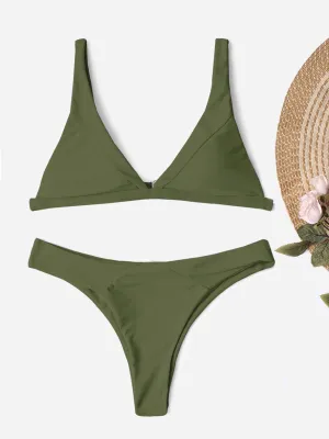 Wholesale Sleeveless Plain Spaghetti Strap Two Piece Bikinis