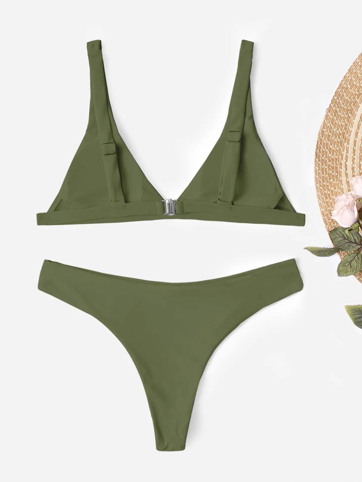 Wholesale Sleeveless Plain Spaghetti Strap Two Piece Bikinis