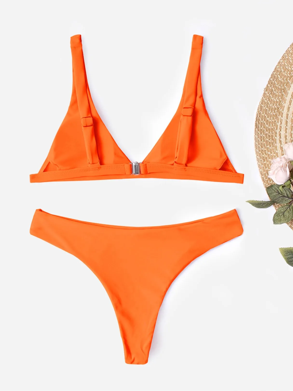 Wholesale Sleeveless Plain Spaghetti Strap Two Piece Bikinis