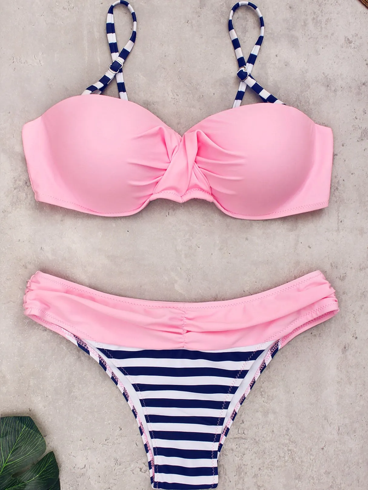 Wholesale Sleeveless Stripe Backless Spaghetti Strap Bikinis