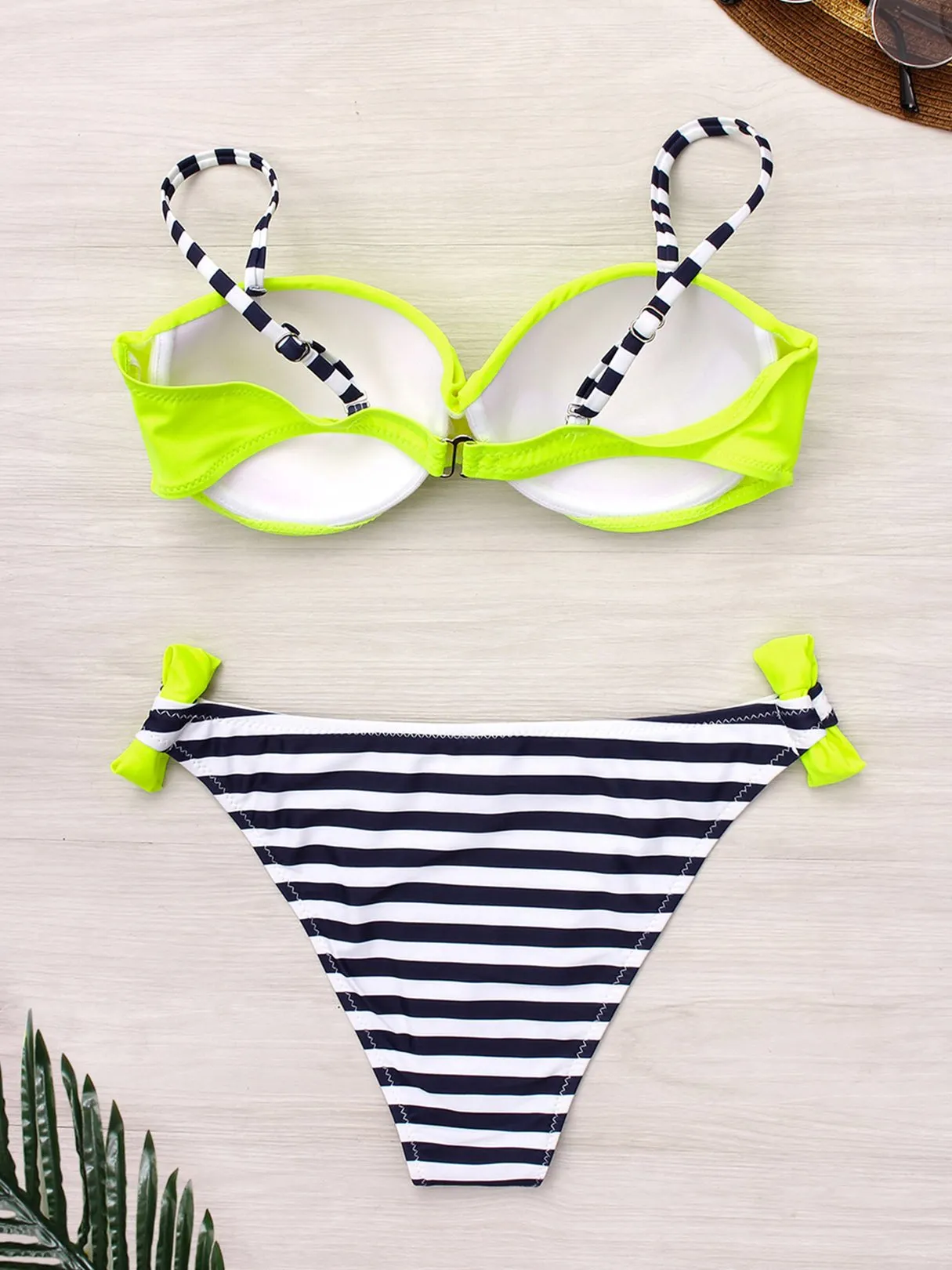 Wholesale Sleeveless Stripe Backless Spaghetti Strap Bikinis
