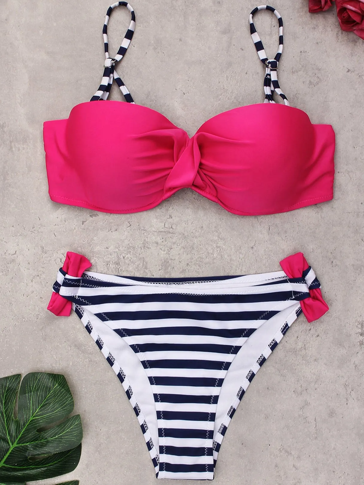 Wholesale Sleeveless Stripe Backless Spaghetti Strap Bikinis