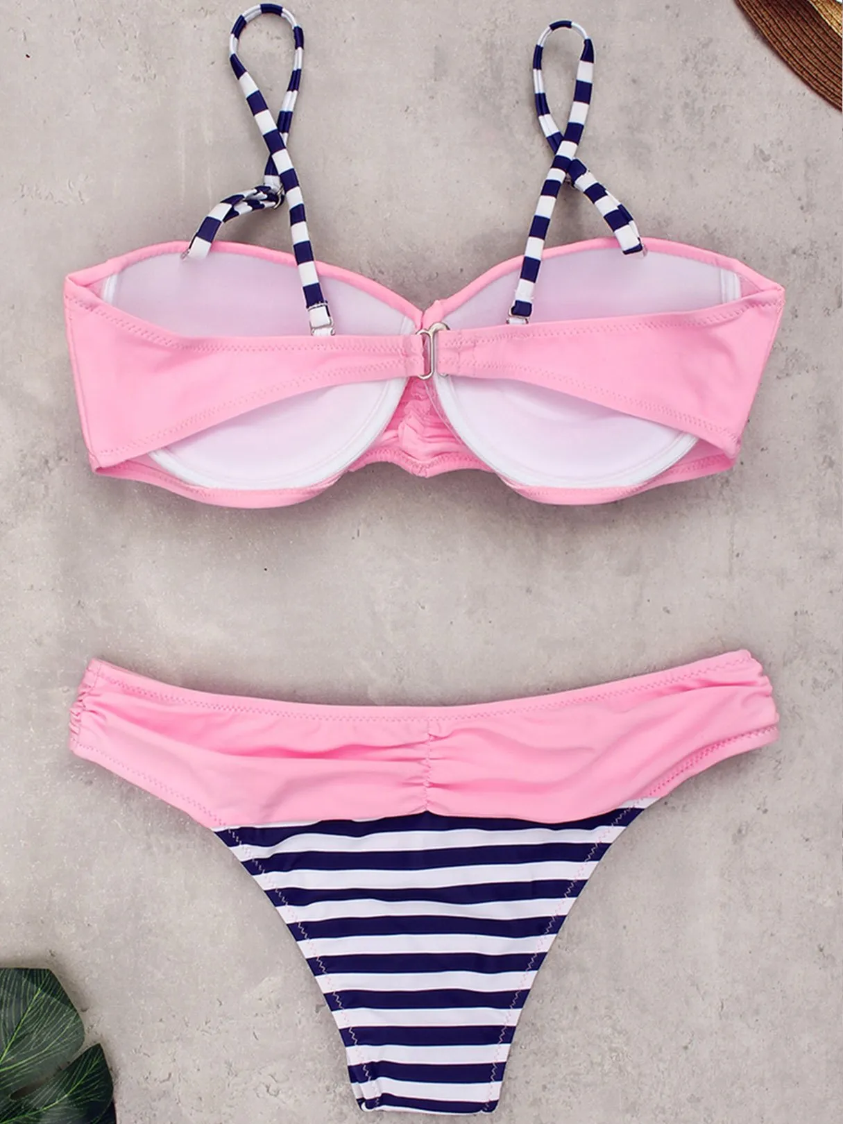 Wholesale Sleeveless Stripe Backless Spaghetti Strap Bikinis