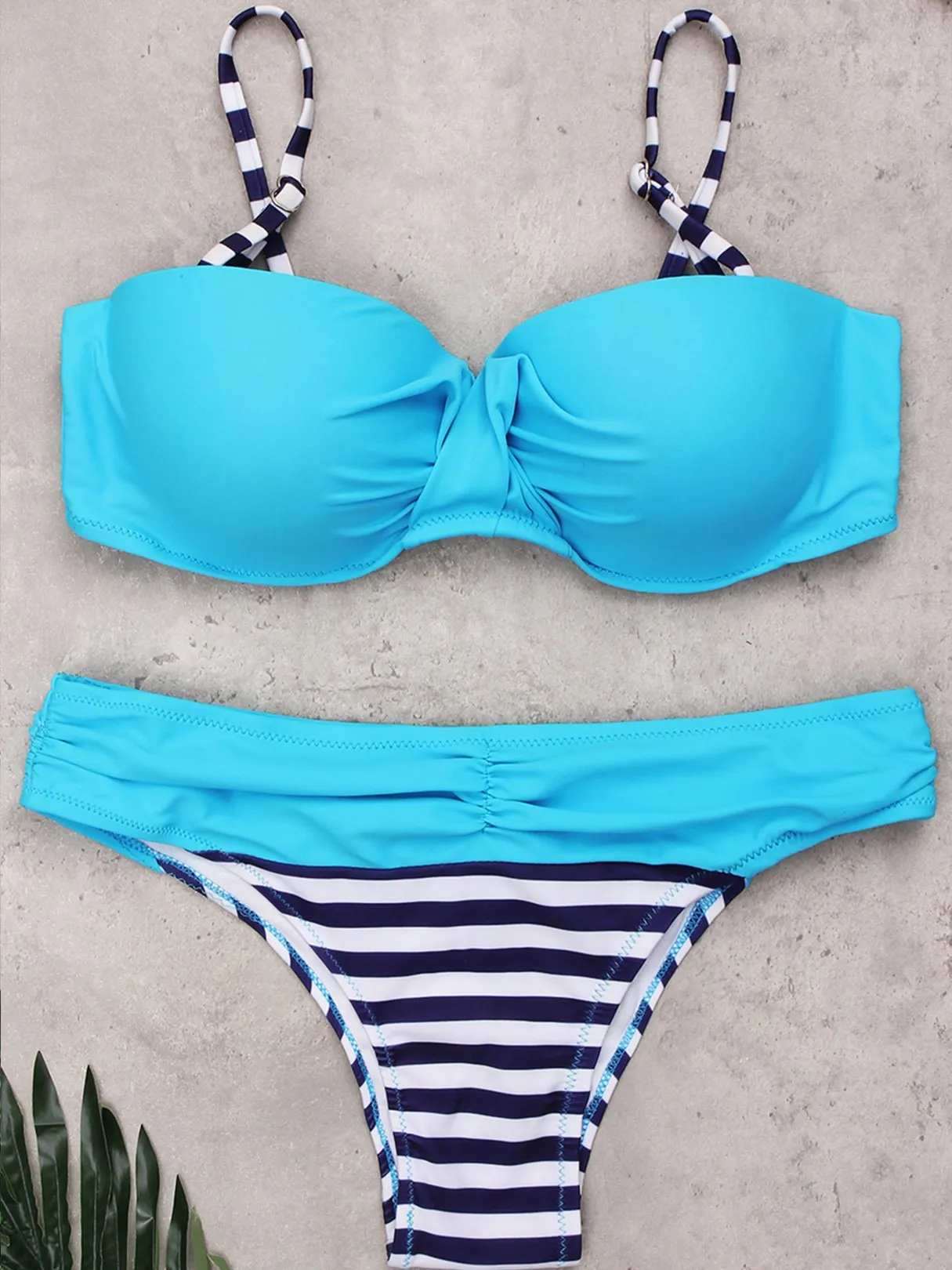 Wholesale Sleeveless Stripe Backless Spaghetti Strap Bikinis
