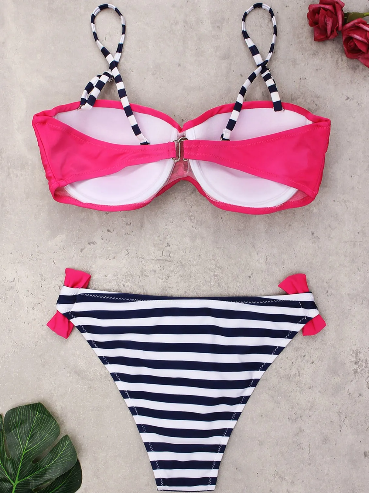 Wholesale Sleeveless Stripe Backless Spaghetti Strap Bikinis