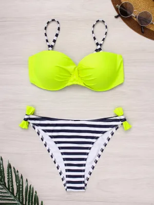 Wholesale Sleeveless Stripe Backless Spaghetti Strap Bikinis