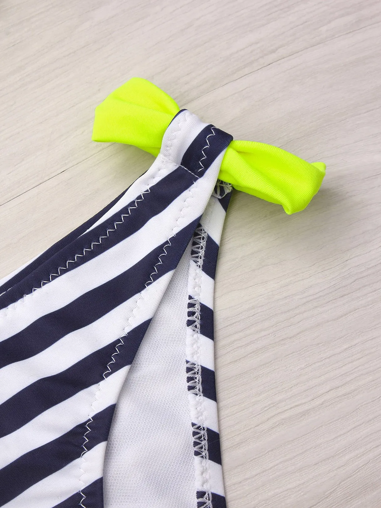 Wholesale Sleeveless Stripe Backless Spaghetti Strap Bikinis