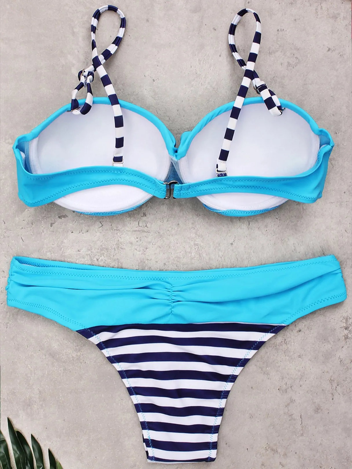 Wholesale Sleeveless Stripe Backless Spaghetti Strap Bikinis