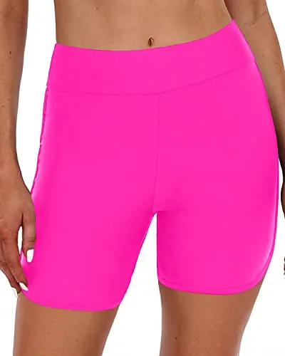 Wide Waistband Boyshorts Tummy Control Tankini Shorts-Neon Pink