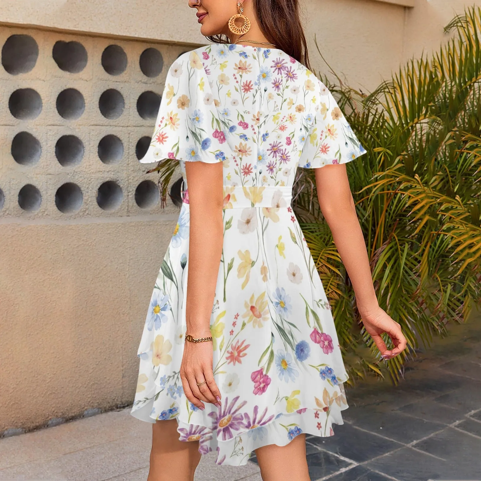 Wildflowers Painted White Double Ruffle Hem Dress up to 5 XL (FWS)