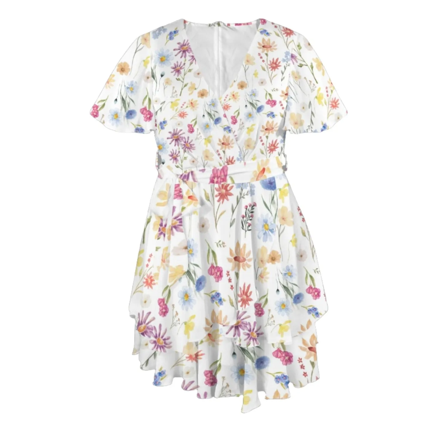 Wildflowers Painted White Double Ruffle Hem Dress up to 5 XL (FWS)